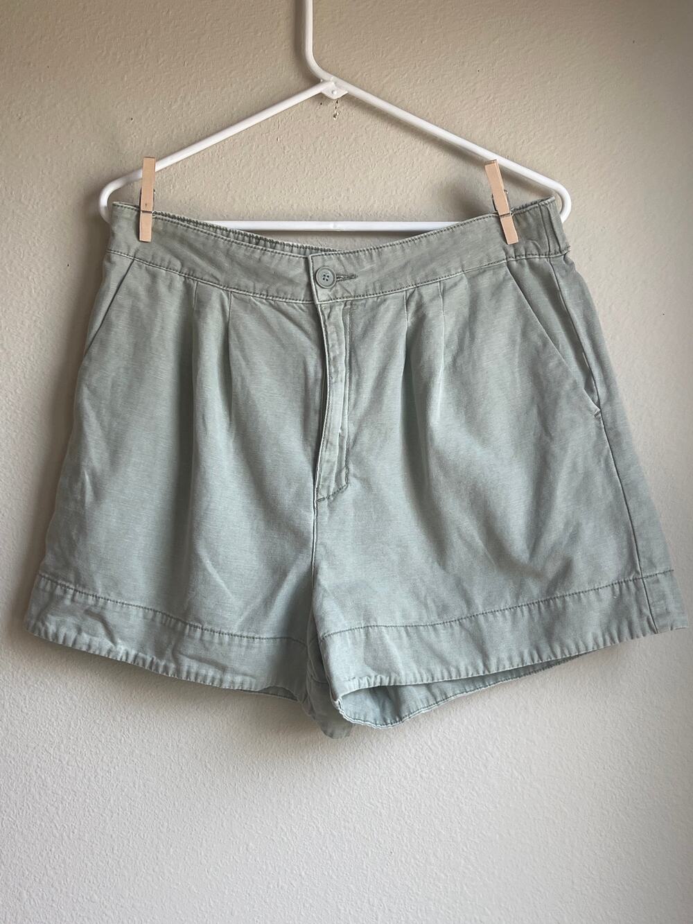 Joie Faded Cactus Pleated High Rise Cotton Linen Blend Casual Shorts Size Medium
